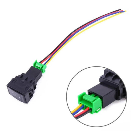 Car Fog Light Switch With Cable For Sylphy Easy Install - black rectangular switch with multicolor wiring harness and green connector