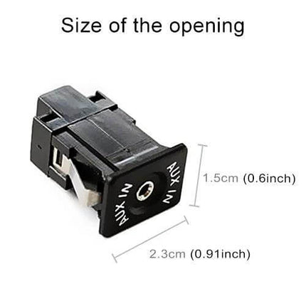 AUX Interface Wiring Harness For Cars, 1.5m Cable, Easy Install black AUX input module showing 2.3cm x 1.5cm opening for BMW/MINI fitment