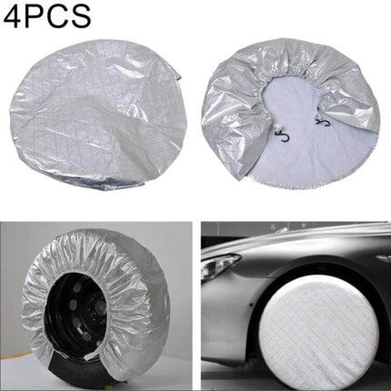 Waterproof 4-Piece Car Tire Covers for 29-Inch Wheels - silver waterproof wheel covers with cotton lining, set protecting tires from sun rain and dirt