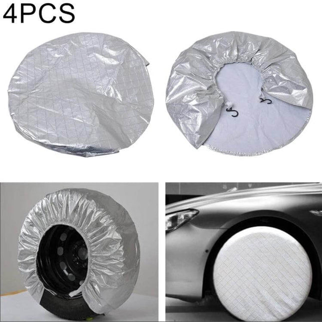 Waterproof 4-Piece Car Tire Covers for 29-Inch Wheels - silver waterproof wheel covers with cotton lining, set protecting tires from sun rain and dirt
