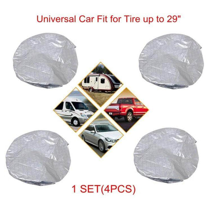 Waterproof 4-Piece Car Tire Covers for 29-Inch Wheels set of four silver waterproof tire covers for outdoor vehicle protection