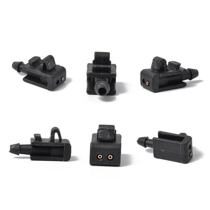 Megane Windshield Washer Nozzle Pair For Direct Fit Replacement - close-up of six black direct-fit replacement nozzles showing spray ports and mounting clips