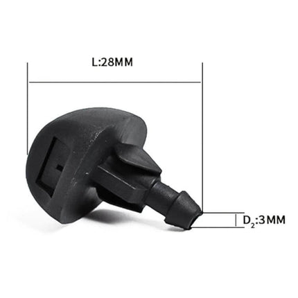 Windshield Washer Nozzle For Peugeot And Citroen 1993 To 2007 black plastic direct-fit replacement nozzle with 28mm length and 3mm barb