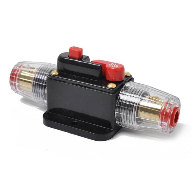 DC 12-24V 40A Circuit Breaker for Car Stereo Protection - inline resettable auto fuse holder with 4GA wire terminals