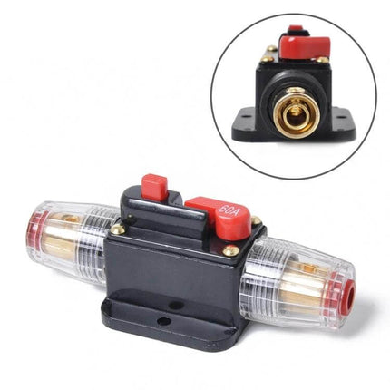 Car Audio Inline Circuit Breaker Fuse Holder 12-24V, 60A resettable inline DC protector for car, boat, motorcycle amplifiers