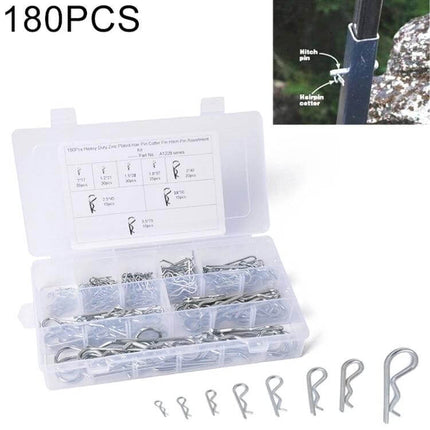 Cotter Pin Clip Set, 180-Piece Heavy Duty Zinc Plated For Cars - organized zinc-plated cotter pins in plastic storage case for automotive repair