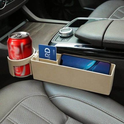 Car Seat Gap Filler Storage Box for Universal Vehicles holding phone card and drink in car seat gap organizer