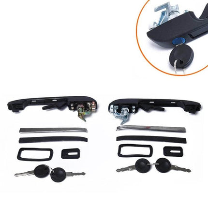 A0171 Front Door Handle Set for VW Golf Jetta MK1 MK2 - pair of black replacement front door handles with keys and mounting hardware