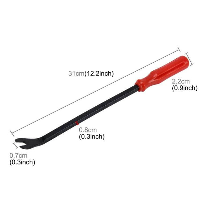 31cm Plastic Handle Car Door Interior Trim Remover Tool with red plastic handle and forged steel shaft for prying door panels