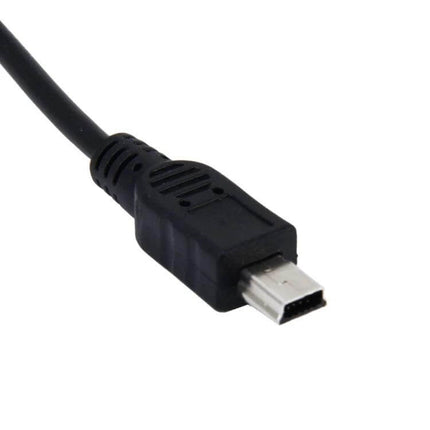 Universal Mini USB Car Charger for GPS and Navigation Devices showing mini USB plug and cable for in-car charging of GPS and dashcam