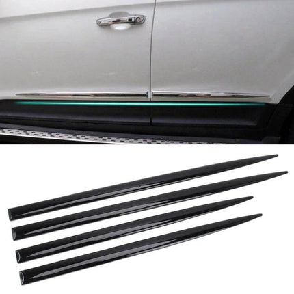 Metal Car Door Edge Anti-Scratch Protection Guards, 4-Pack installed on silver SUV door showing metal guards and four black strips