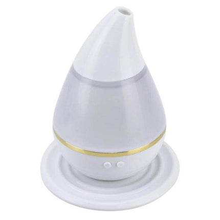 Ultrasonic USB Humidifier Purifier With Aroma Atomizer white teardrop diffuser on desk, USB-powered, aroma atomizer and night light