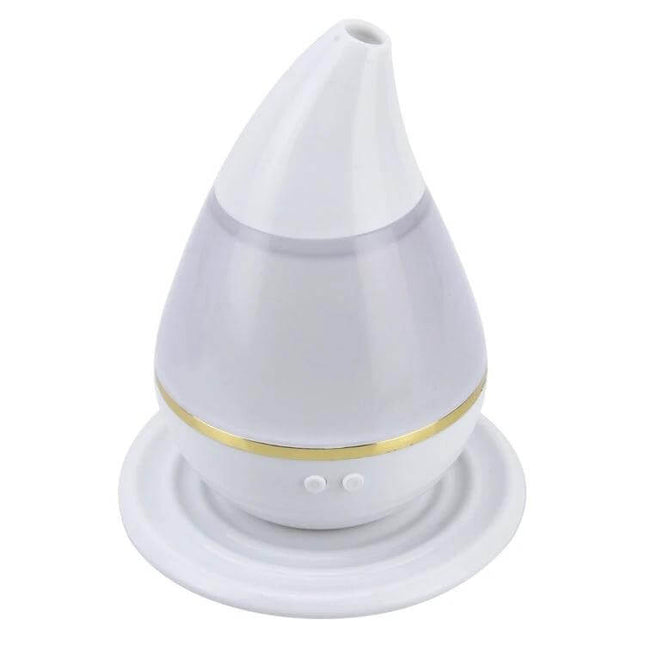 Ultrasonic USB Humidifier Purifier With Aroma Atomizer white teardrop diffuser on desk, USB-powered, aroma atomizer and night light