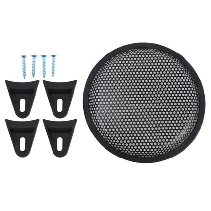 Black 8 Inch Metal Mesh Protective Cover for Car Subwoofers with mounting brackets and screws, round speaker grille protection