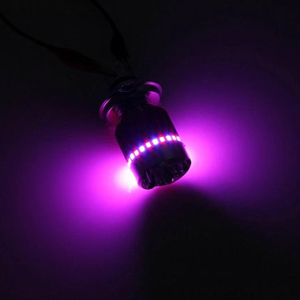 Durable Motorcycle Headlight with Multi-Color LED Options for Safety - purple LED beam highlighting durable construction and visibility enhancement