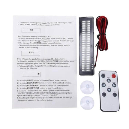Programmable LED Message Sign for Cars with Remote Control suction cup mounting remote and instruction manual
