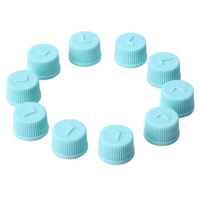 Car Valve Cap Covers Dustproof for Low Pressure Air Conditioning - set of blue ABS valve caps protecting AC valve stems from dust and moisture