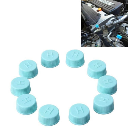 Car Valve Cap Covers For Air Conditioning Dustproof 100 Pack - light blue ABS valve caps arranged in circle protecting A/C service ports