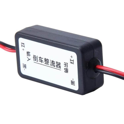 12V Car Rear View Camera Power Filter For Interference Reduction inline black power filter with red and black wires to steady reversing camera video