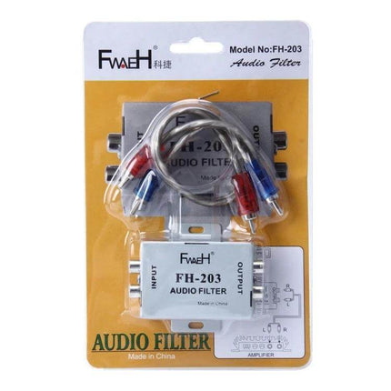 RCA Noise Filter Loop Isolator for Car Audio Stereos with aluminum shell and RCA cables reducing ground-loop hum
