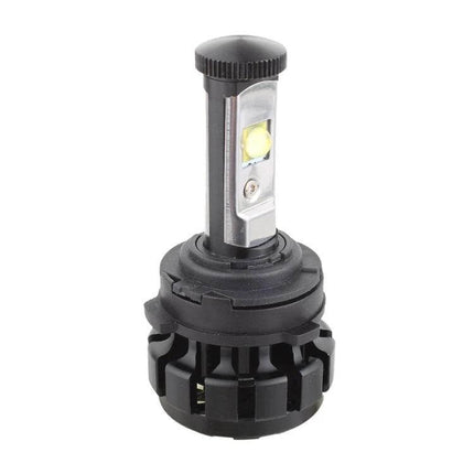 H7 LED Headlight Bulb Retainer Adapter For Skoda Octavia shown with LED bulb and two-piece black retainer for secure fit in headlamp housing