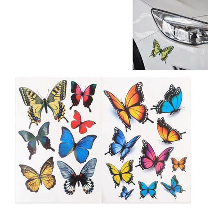 Set of 7 Butterfly Design Car Stickers for Vehicle Decoration - colorful butterfly decals on white car hood and sheet