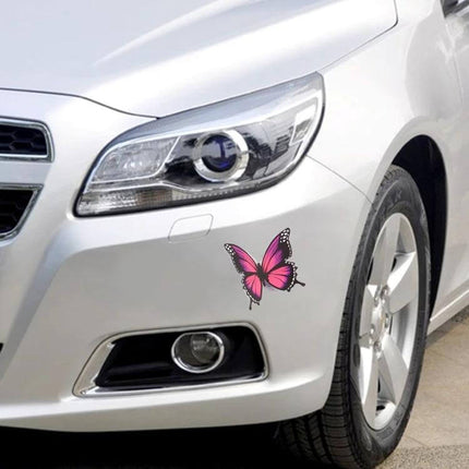 Set of 7 Butterfly Design Car Stickers for Vehicle Decoration on silver sedan front fender showing one pink butterfly accent