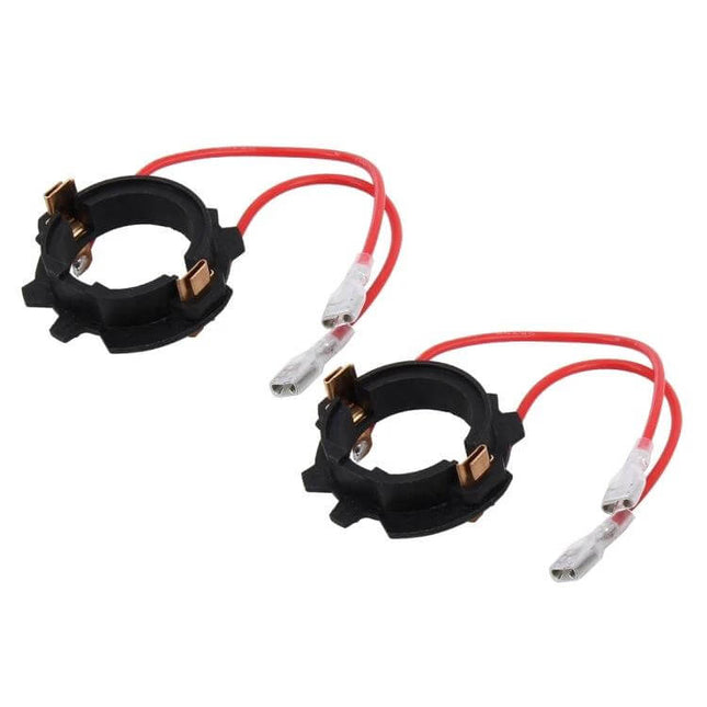 H7 LED Headlight Bulb Holder Adapter For VW Golf, LED Upgrade - pair of H7 adapter sockets with red wiring for VW Golf MK5 headlamp conversion