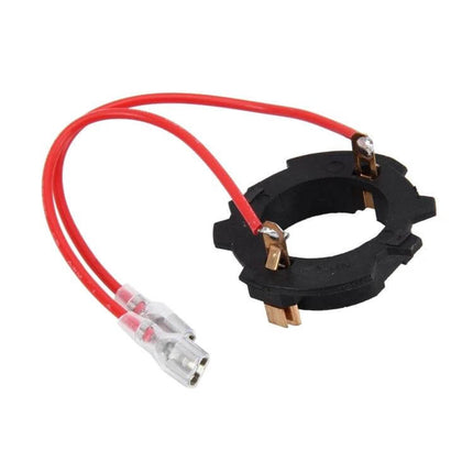 H7 LED Headlight Bulb Holder Adapter For VW Golf, LED Upgrade - H7 adapter ring with red wires securing LED bulb in stock headlamp housing