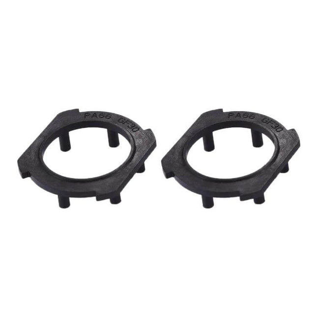 H7 LED Headlight Retainer Adapter For Mazda Vehicles - pair of black plastic H7 LED bulb retainers for Mazda 3/5/6 headlight upgrade