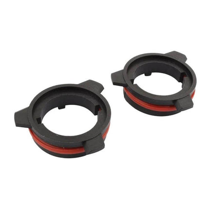 BMW 5 Series LED Headlight Bulb Holder Adapter for LED Upgrades - pair of black plastic D2/D4 socket mounting adapters with red seals