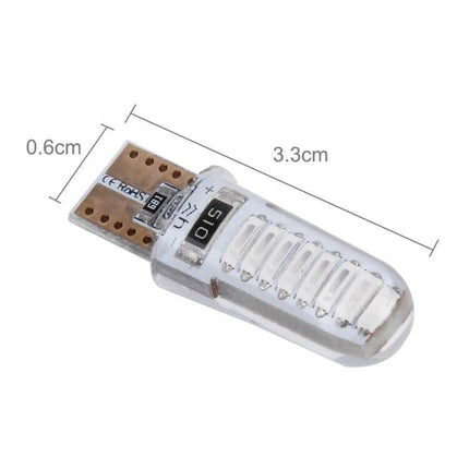 Car Clearance Lights 2 Pack Exterior LED Lamps for Vehicles - close-up of single 3.3cm T10 LED bulb with dimensions, clear dome and PCB