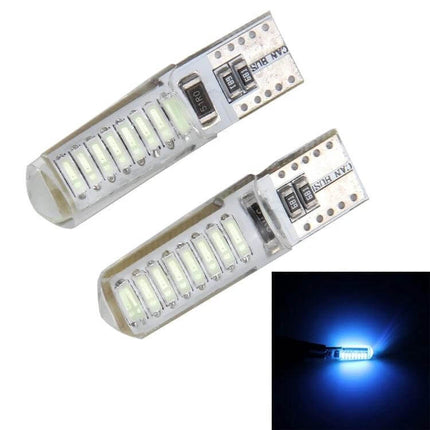 Car Clearance Lights 2 Pack Exterior LED Lamps for Vehicles - white-blue T10 wedge LED bulbs shown lit and unlit, easy mount for trucks SUVs vans campers