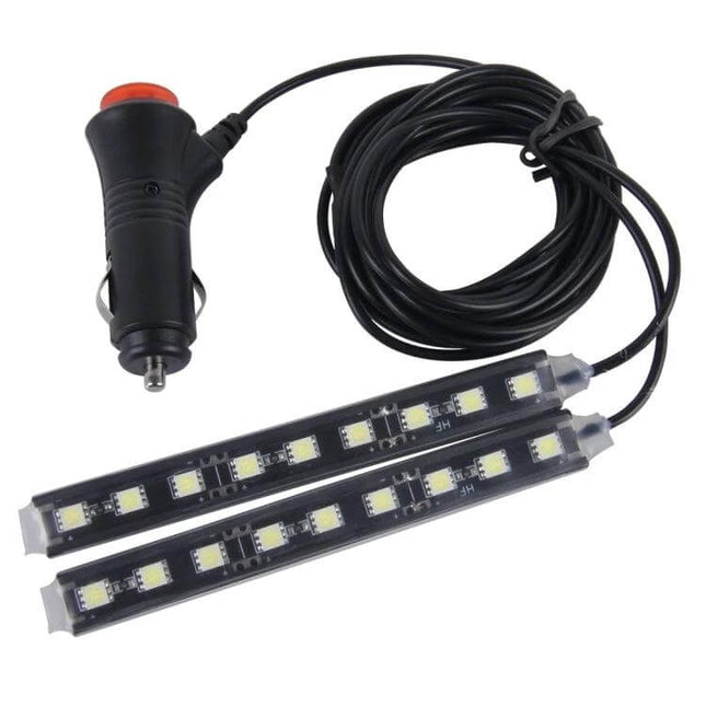 Car Interior LED Floor Light RGB Mood Lamp For Dash And Floor - dual LED strip kit with cigarette plug and long cable for ambient car lighting