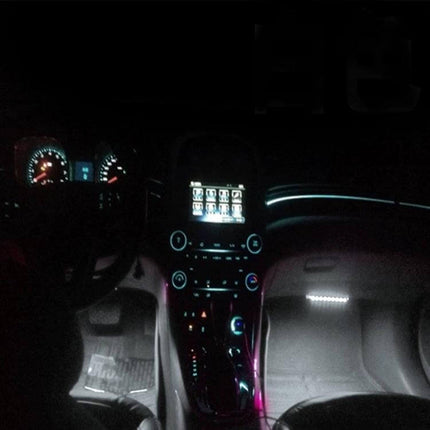Car Interior LED Floor Light RGB Mood Lamp For Dash And Floor installed under dash and footwell showing subtle RGB ambient glow in car interior