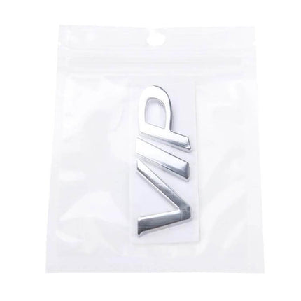 VIP Shape Shining Metal Sticker for Car Decoration - silver VIP metal emblem in clear packaging for car hood or door personalization