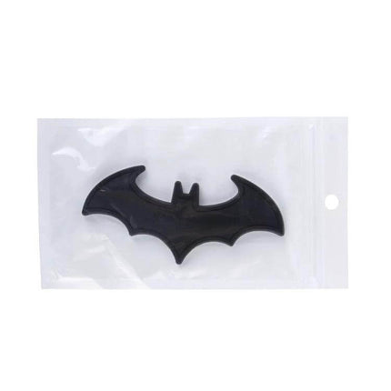 Bat-Shaped Shining Metal Decal for Everyday Car Styling — black bat metal car emblem on clear packaging