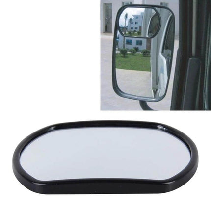 Black Wide Angle Blind Spot Rear View Mirror for Trucks mounted on truck side mirror showing wide-angle view and durable black frame