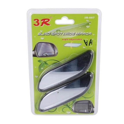 Adjustable Wide Angle Black Car Blind Spot Mirrors for Everyday Driving compact twin pack on retail blister card