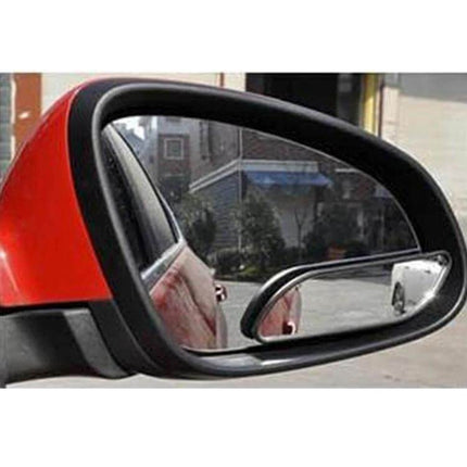 Adjustable Wide Angle Black Car Blind Spot Mirrors for Everyday Driving attached to side mirror showing extended rear view