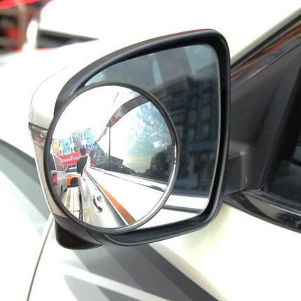 Wide Angle Car Blind Spot Mirror for Enhanced Driving Visibility mounted on side mirror showing expanded rear view for safer lane changes and merging