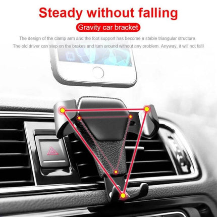 Gravity Car Mount Phone Holder with Litchi Texture Design - gravity induction vent clip phone holder showing triangular clamp stability