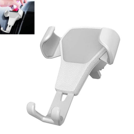 Gravity Car Mount Phone Holder with Litchi Texture Design – white gravity phone car mount for air vent, automatic locking, hands-free navigation