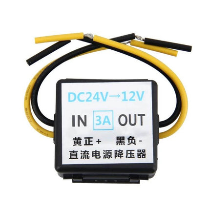DC 24V To 12V Car Power Step-Down Transformer For In-Vehicle Use compact 3A converter with yellow and black wires
