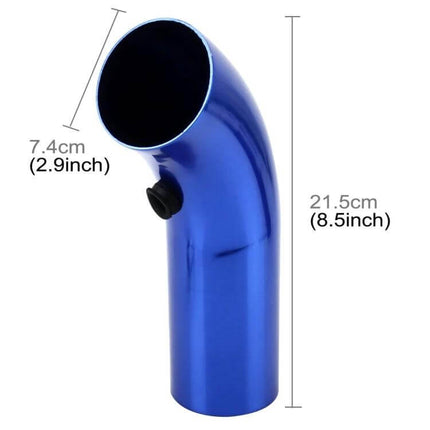 Universal Aluminium Air Intake Pipe For Most Vehicles - blue 90° curved aluminum replacement intake pipe with 7.4cm inlet and 21.5cm length