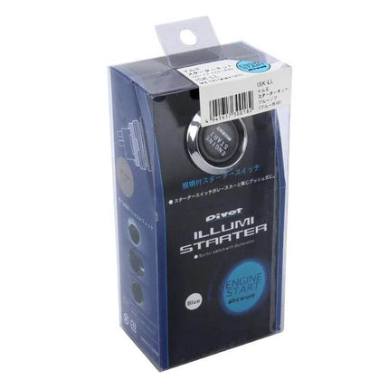 One-Button Start Switch With Blue Lighting For Car Engine in retail packaging showing push-button ignition and 'Engine Start' blue illumination