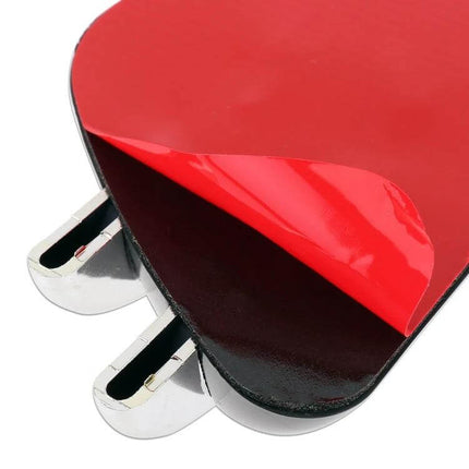 Set of 2 Random Car Styling Decorative Stickers for Easy Vehicle Decoration - close-up red adhesive peel on chrome decal backing