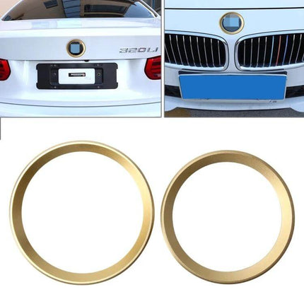 BMW 3 Series Steering Wheel Emblem Decoration Ring gold trim ring showing front and rear badge placement for interior personalization