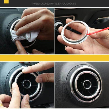 Aluminum Alloy Decorative Rings for Audi A3 Air Vents installed on dashboard air vent, silver aluminum alloy ring protecting and styling vent