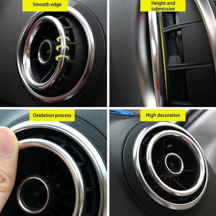 Aluminum Alloy Decorative Rings for Audi A3 Air Vents installed on round dashboard vents, silver polished protective decorative trim